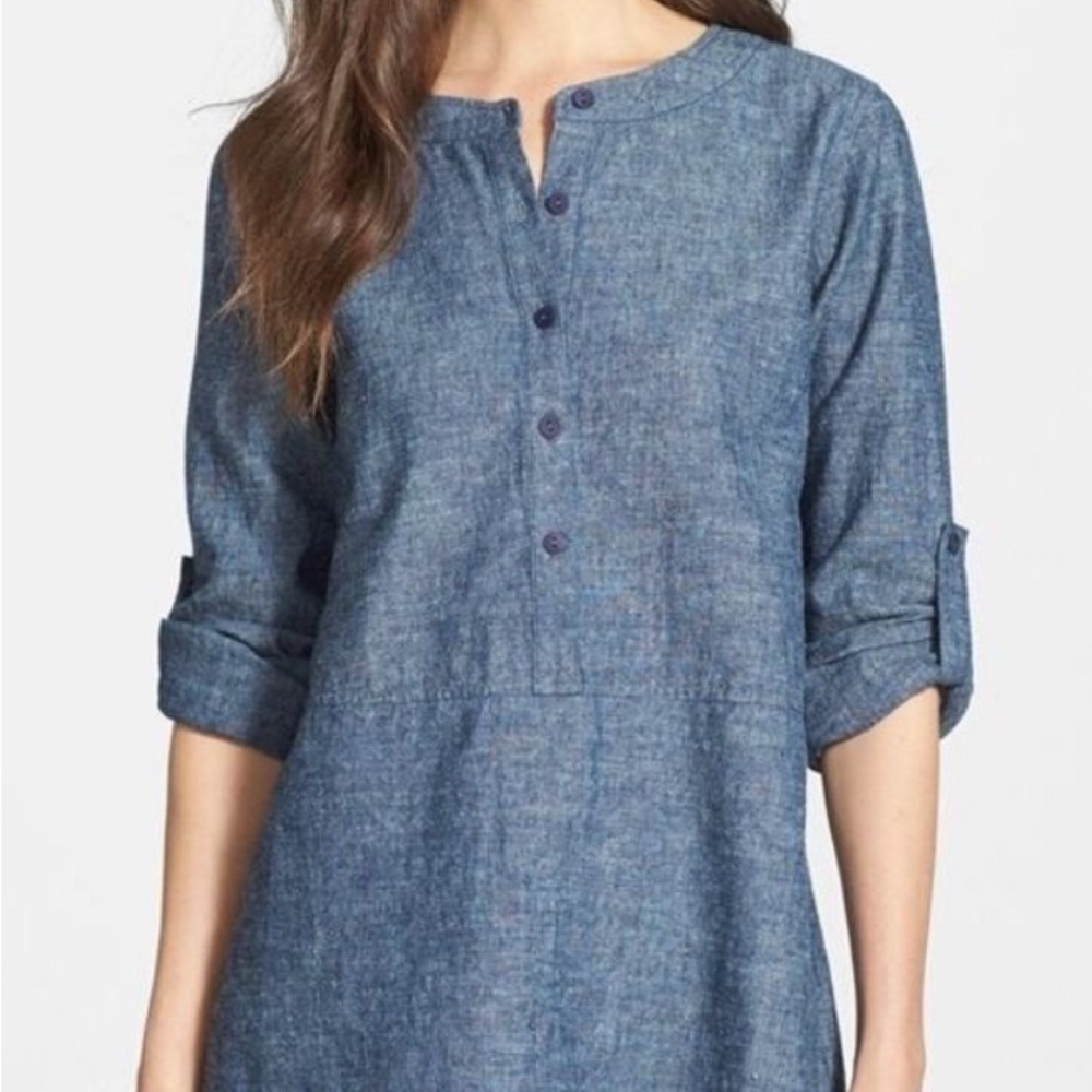 Eileen Fisher Hemp Organic Cotton Chambray Tunic Petite Small Sustainable Top - Picture 2 of 11